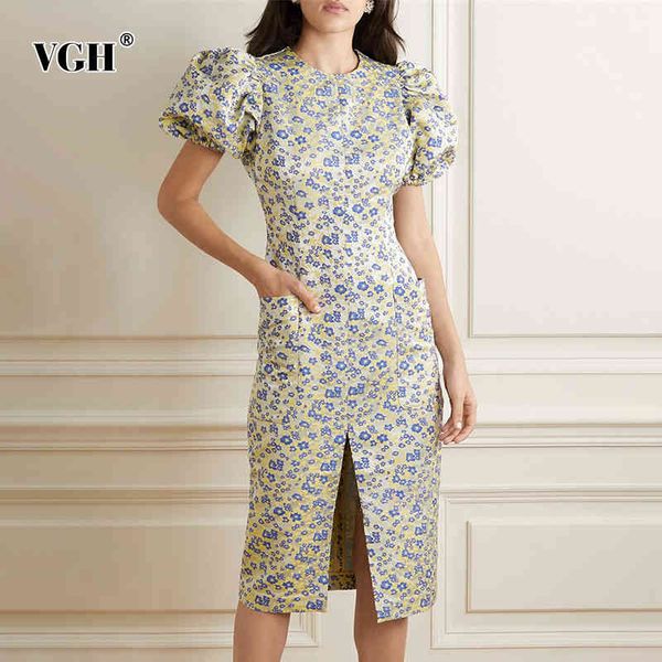 vgh vintage print floral dress for women o neck puff short sleeve high waist a line midi summer dresses female fashion tide 210421, Black;gray 
vgh vintage print floral dress for women o neck puff short sleeve high waist a line midi summer dresses female fashion tide 210421, Black;gray