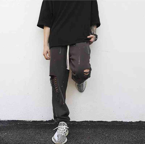 men's tracksuits kanye mens west pants knee holes street hip hop casual sweatpants loose men cotton splash printing dd1u, Gray
men's tracksuits kanye mens west pants knee holes street hip hop casual sweatpants loose men cotton splash printing dd1u, Gray