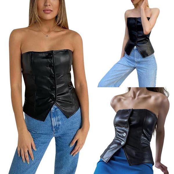 women's tanks & camis corset , fashion strapless solid color button down pu leather bustier, White
women's tanks & camis corset , fashion strapless solid color button down pu leather bustier, White