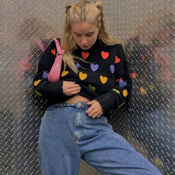 women's sweaters female heart-embroidered sweater, casual loose female jacket round neck vintage long sleeve chic y2k w2lv, White;black
women's sweaters female heart-embroidered sweater, casual loose female jacket round neck vintage long sleeve chic y2k w2lv, White;black