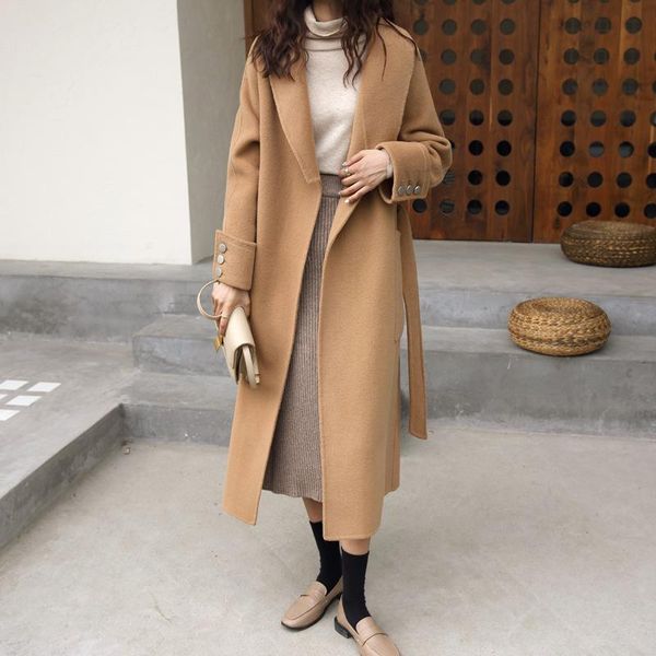 women's wool & blends handmade double faced cashmere overcoat of dongdamen australian in south korea, Black
women's wool & blends handmade double faced cashmere overcoat of dongdamen australian in south korea, Black