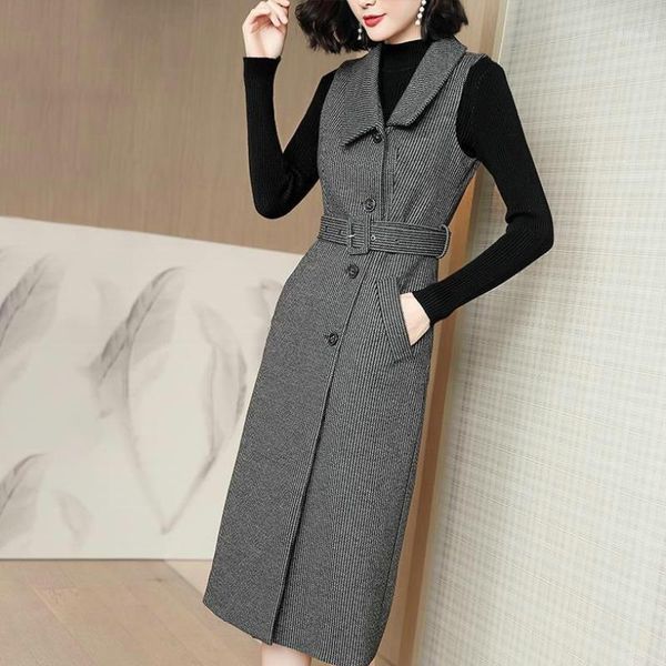 women's wool & blends sweater fashion suit winter long sleeve knitted bottoming shirt sleeveless woolen dress two-piece set sashes, Black
women's wool & blends sweater fashion suit winter long sleeve knitted bottoming shirt sleeveless woolen dress two-piece set sashes, Black