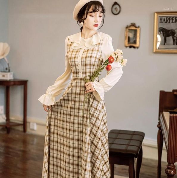 autumn winter literary retro plaid lotus leaf collar long-sleeved slim waist long dress s348 casual dresses, Black;gray
autumn winter literary retro plaid lotus leaf collar long-sleeved slim waist long dress s348 casual dresses, Black;gray