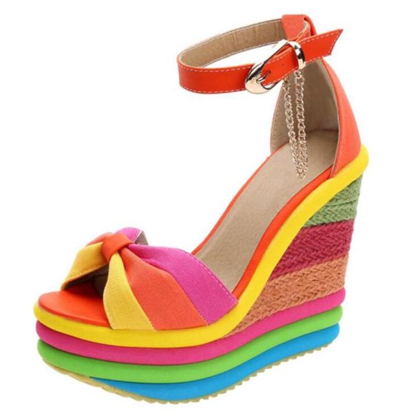 sandals summer wedges for women colorful platform rainbow shoes bottom female ankle buckle strap ladies qq719, Black
sandals summer wedges for women colorful platform rainbow shoes bottom female ankle buckle strap ladies qq719, Black