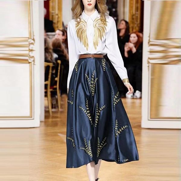 two piece dress autumn brocade cotton gold thread embroidered shirt + satin printed skirt women's set 210918mx01, White
two piece dress autumn brocade cotton gold thread embroidered shirt + satin printed skirt women's set 210918mx01, White