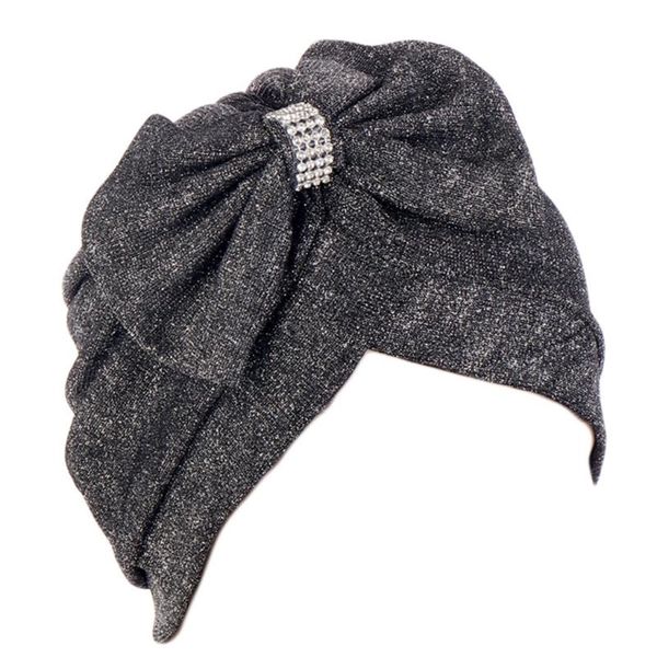 muslim hijab turban hat forehead rhinestone big bow bonnet head scarf chemo cap d08e beanie/skull caps, Blue;gray