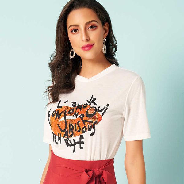 women's t-shirt fashionable short sleeve red lip letters printed ins pattern is loose and fashionable t-shirt h1g4, White
women's t-shirt fashionable short sleeve red lip letters printed ins pattern is loose and fashionable t-shirt h1g4, White