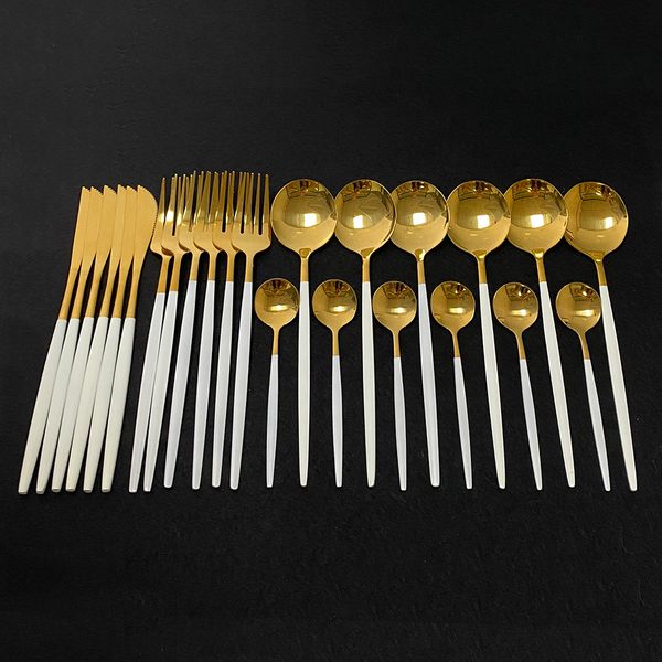 24pcs white gold cutlery set kitchen tableware set stainless steel dinnerware set knife fork spoon dinner dishwasher safe
24pcs white gold cutlery set kitchen tableware set stainless steel dinnerware set knife fork spoon dinner dishwasher safe