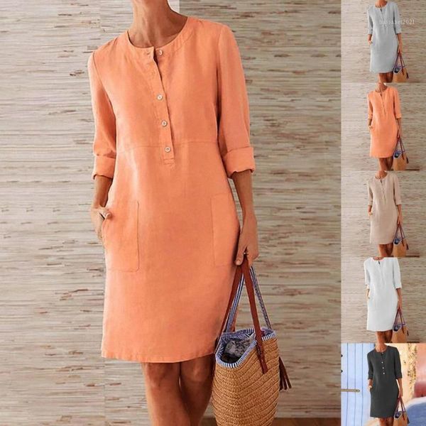 casual dresses summer women dress solid color pocket round neck long sleeve buttons for dating plus size beach office, Black;gray
casual dresses summer women dress solid color pocket round neck long sleeve buttons for dating plus size beach office, Black;gray