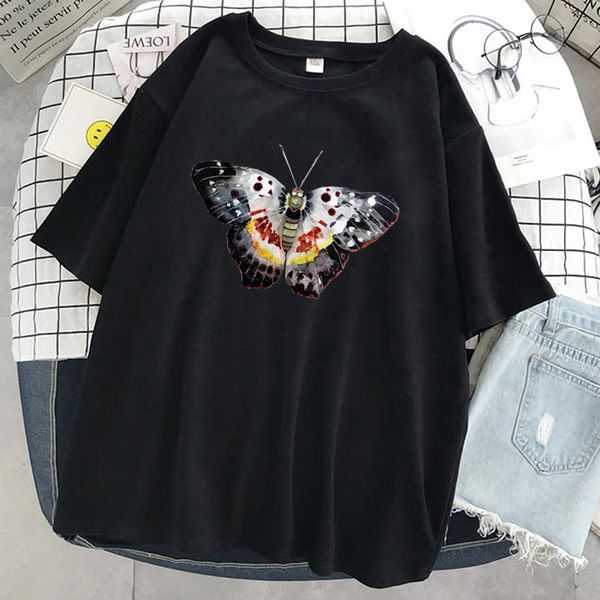 women's t-shirt butterfly print t-shirts summer short sleeve cotton loose black tee shirt harajuku streetwear oversize top, White
women's t-shirt butterfly print t-shirts summer short sleeve cotton loose black tee shirt harajuku streetwear oversize top, White