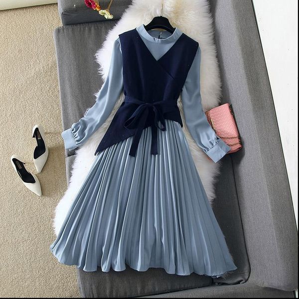 autumn winter two piece women dresses set elegant long sleeve knit slim mid calf pleated 2pcs suit spring outfits high, Black;gray
autumn winter two piece women dresses set elegant long sleeve knit slim mid calf pleated 2pcs suit spring outfits high, Black;gray
