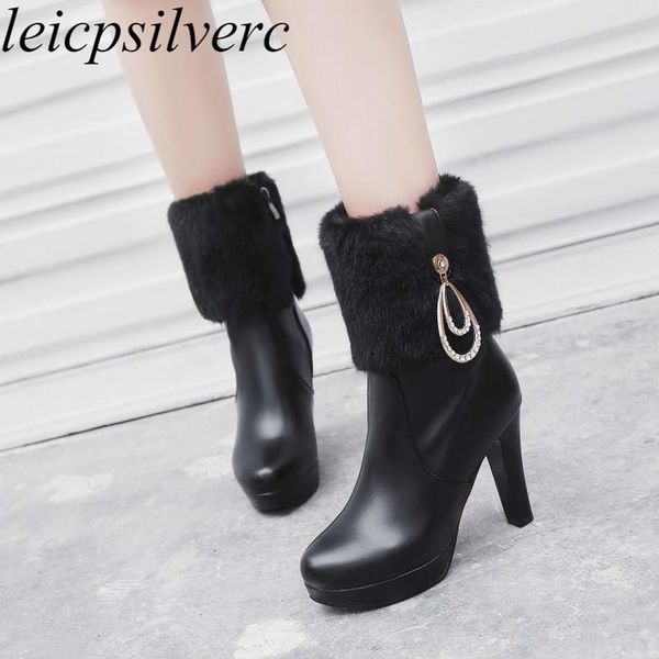 boots women autumn winter super high heel platform pu round toe zip crystal mid-calf thick faux fur 2021 fashion pink, Black
boots women autumn winter super high heel platform pu round toe zip crystal mid-calf thick faux fur 2021 fashion pink, Black