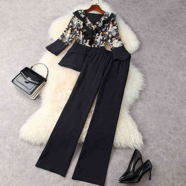 women's two piece pants spring 3/4 sleeve v neck black / pink floral panelled + high waist wide leg trousers suits 2 s set lm0311901 39, White
women's two piece pants spring 3/4 sleeve v neck black / pink floral panelled + high waist wide leg trousers suits 2 s set lm0311901 39, White