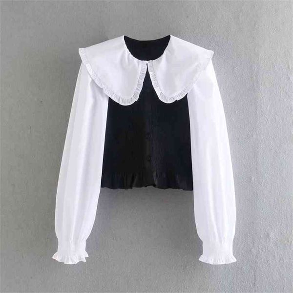 summer women's casual solid color stitching doll collar long-sleeved ruffled short pleated shirt 210430, White
summer women's casual solid color stitching doll collar long-sleeved ruffled short pleated shirt 210430, White