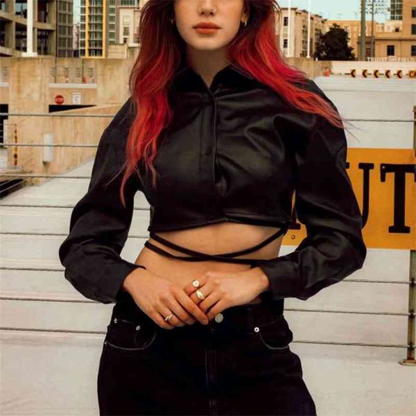 woman black lace up leather short jackets spring fashion ladies soft pu outerwear girls casual streetwear coats 210515
woman black lace up leather short jackets spring fashion ladies soft pu outerwear girls casual streetwear coats 210515