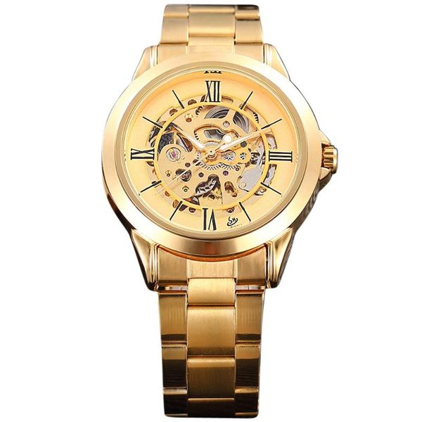 mechanical automatic watch men stainless steel gold case skeleton clock roman dial dress male wristwatches, Slivery;brown
mechanical automatic watch men stainless steel gold case skeleton clock roman dial dress male wristwatches, Slivery;brown