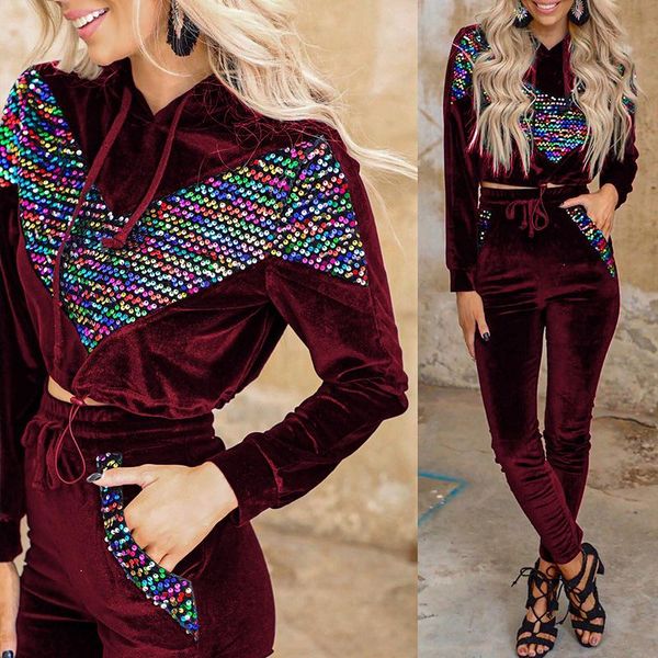 women's two piece pants colorful sequins velvet tracksuit women autumn winter clothes hoodies sweatshirt long velour suits casual sets, White
women's two piece pants colorful sequins velvet tracksuit women autumn winter clothes hoodies sweatshirt long velour suits casual sets, White