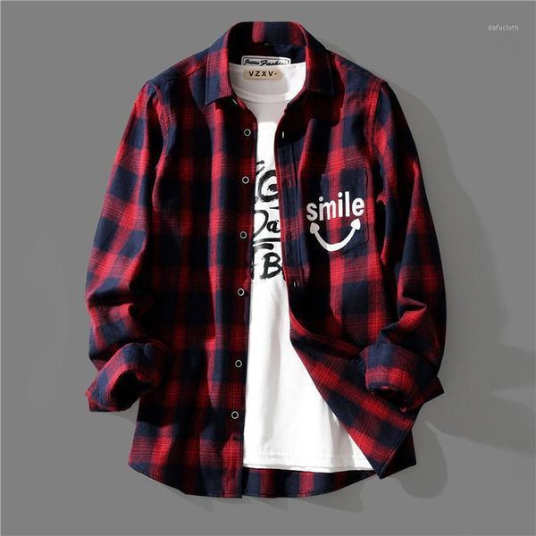 men's cotton plaid fashion shirt long sleeved male youth casual korean smile letters print streetwear camisas para hombre shirts, White;black
men's cotton plaid fashion shirt long sleeved male youth casual korean smile letters print streetwear camisas para hombre shirts, White;black