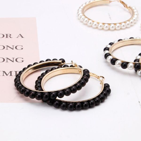 hoop & huggie large dangle earrings black white pearl circle loop women e56a, Golden;silver
hoop & huggie large dangle earrings black white pearl circle loop women e56a, Golden;silver