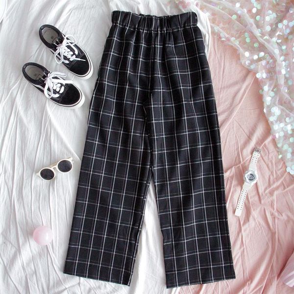 women's pants & capris 2021 black plaid wide leg women loose high waist trousers student elastic casual college style sweat, Black;white
women's pants & capris 2021 black plaid wide leg women loose high waist trousers student elastic casual college style sweat, Black;white
