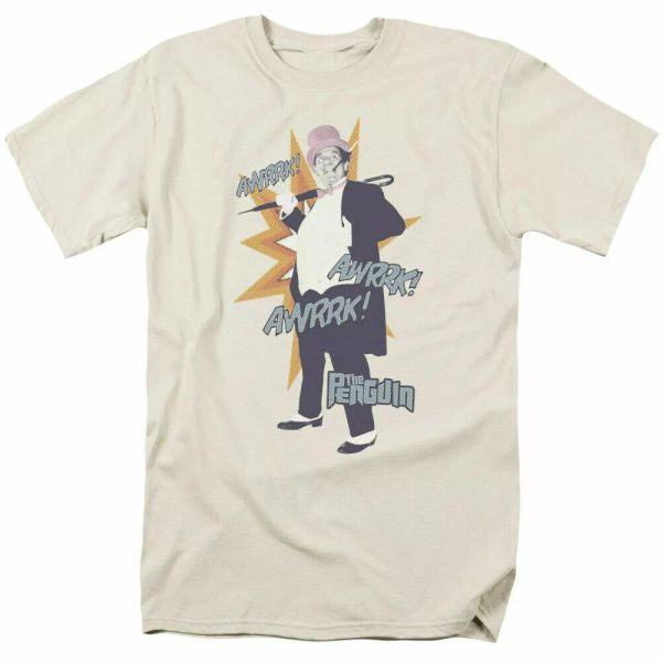 classic batman penguin t shirt mens licensed classic tv merchandise cream, White;black