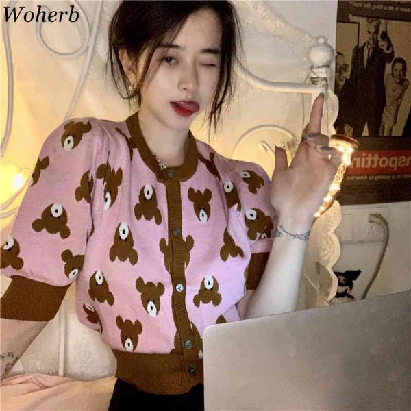 summer thin knitted cardigan cartoon bear print crop puff short sleeve harajuku streetwear blusas femme 210417, White;black
summer thin knitted cardigan cartoon bear print crop puff short sleeve harajuku streetwear blusas femme 210417, White;black