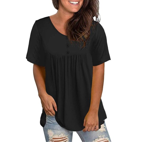 solid loose ladies womens summer short sleeve buttons t shirt pleated flared plus size t-shirts camisetas women's t-shirt, White
solid loose ladies womens summer short sleeve buttons t shirt pleated flared plus size t-shirts camisetas women's t-shirt, White