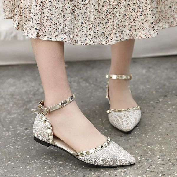 sandals buckle flat with rivets shoes womens shallow pointed toe golden single women q00005, Black
sandals buckle flat with rivets shoes womens shallow pointed toe golden single women q00005, Black