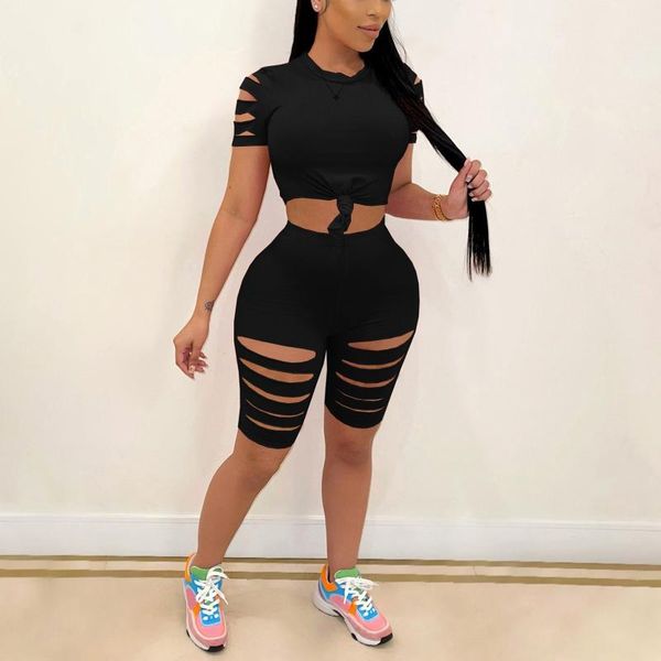 women's tracksuits solid color women broken hole two piece sets 2021 summer fashion round neck t-shirt streewear hollow out push up out, Gray
women's tracksuits solid color women broken hole two piece sets 2021 summer fashion round neck t-shirt streewear hollow out push up out, Gray