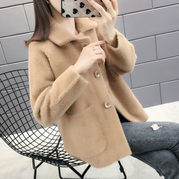 women's leather & faux female long-sleeve mink fur coat thick cardigan sweater autumn single-breasted plus size women's jacket out, Black
women's leather & faux female long-sleeve mink fur coat thick cardigan sweater autumn single-breasted plus size women's jacket out, Black
