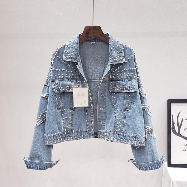 women's jackets heavy 2021 autumn streetwear beading denim jacket women solid short jeans female coat casual loose outwear, Black;brown
women's jackets heavy 2021 autumn streetwear beading denim jacket women solid short jeans female coat casual loose outwear, Black;brown