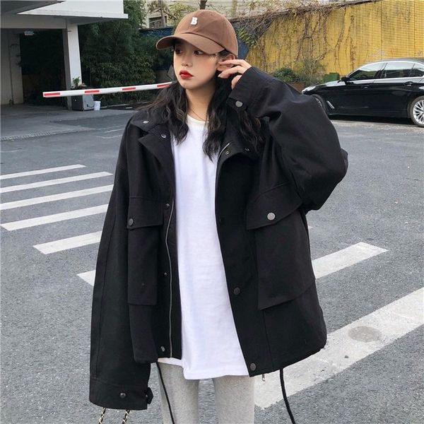 women's jackets work jacket 2021 spring autumn lapel fashion korean college style loose casual matching student workwear, Black;brown
women's jackets work jacket 2021 spring autumn lapel fashion korean college style loose casual matching student workwear, Black;brown