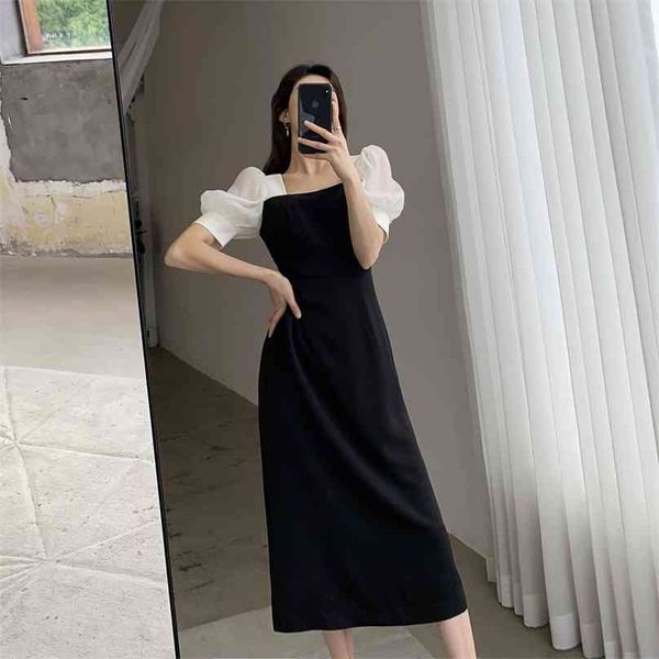 black square collar dress hubble-bubble sleeve nets yarn splicing temperament french vintage 210602, Black;gray
black square collar dress hubble-bubble sleeve nets yarn splicing temperament french vintage 210602, Black;gray