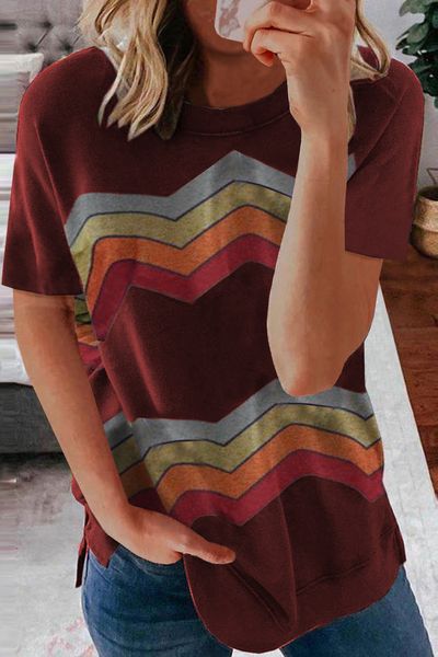 womens t-shirt color contrast multi-style stripe printing tees short sleeve casual fashion o-neck summer, White
womens t-shirt color contrast multi-style stripe printing tees short sleeve casual fashion o-neck summer, White