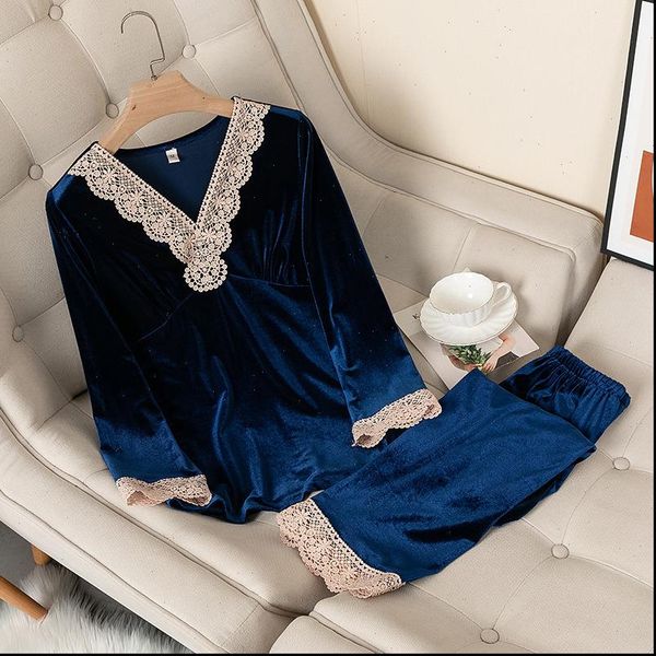 velour nightwear pajamas suit womens sleepwears autumn winter loose pijamas long sleeve amp pants set lace patchwork home wear, Black;red
velour nightwear pajamas suit womens sleepwears autumn winter loose pijamas long sleeve amp pants set lace patchwork home wear, Black;red