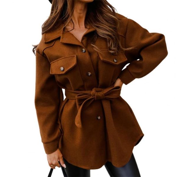 women's jackets women elegant coat 2021 turn-down collar single breasted autumn winter flap pockets warm woolen outerwear, Black;brown
women's jackets women elegant coat 2021 turn-down collar single breasted autumn winter flap pockets warm woolen outerwear, Black;brown