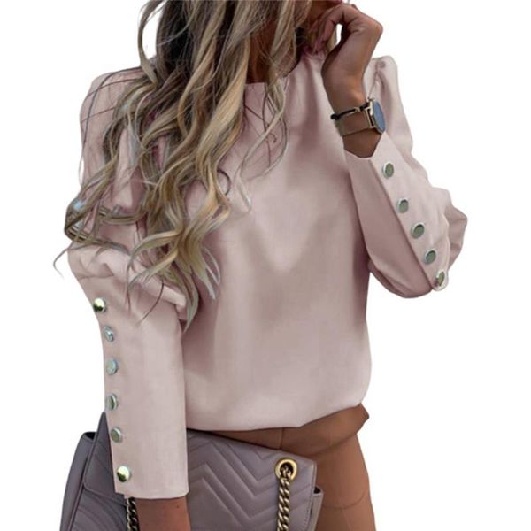 women's t-shirt women fashion metal button decor tees ladies elegant long sleeved casual loose solid color for, White
women's t-shirt women fashion metal button decor tees ladies elegant long sleeved casual loose solid color for, White