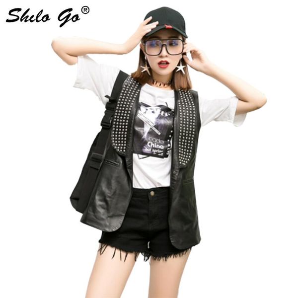 women's vests moto rivet leather vest women summer turn down collar sheepskin genuine sleeveless casual back zipper female, Black;white
women's vests moto rivet leather vest women summer turn down collar sheepskin genuine sleeveless casual back zipper female, Black;white
