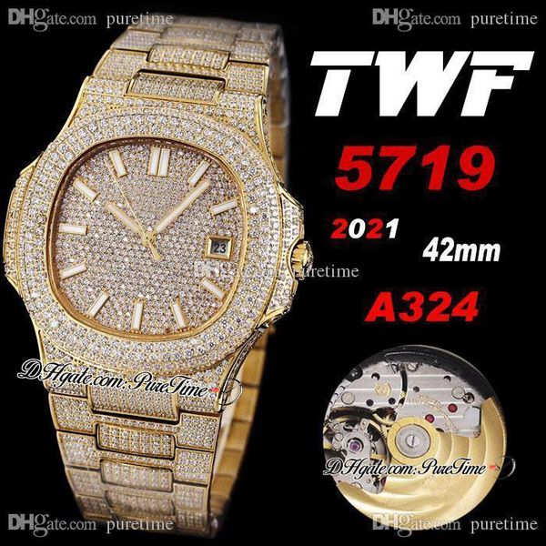 2021 twf 5719 cal a324 automatic mens watch 18k yellow gold paved diamonds dial stick markers iced out diamond bracelet super edition jewelr, Slivery;brown
2021 twf 5719 cal a324 automatic mens watch 18k yellow gold paved diamonds dial stick markers iced out diamond bracelet super edition jewelr, Slivery;brown