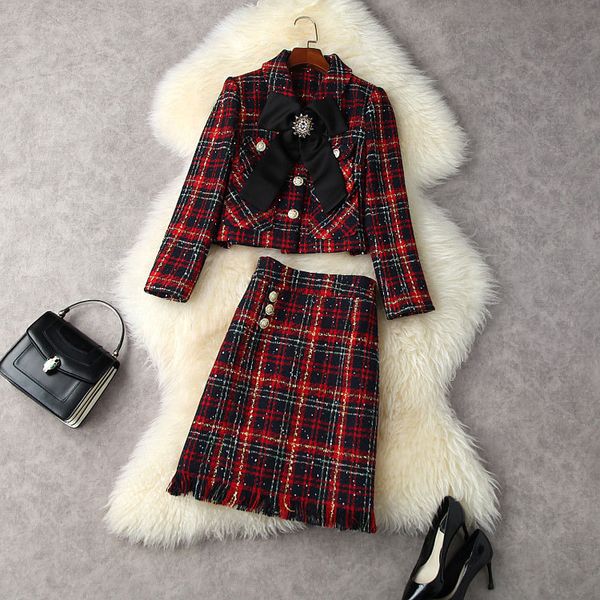 2021 fall autumn long sleeve lapel neck red plaid tweed ribbon tie bow rhinestone coat + buttons tassel knee-length skirt two piece suits 2, White
2021 fall autumn long sleeve lapel neck red plaid tweed ribbon tie bow rhinestone coat + buttons tassel knee-length skirt two piece suits 2, White