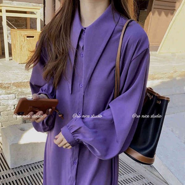 spring and summer casual purple women shirt sundress korean clothing solid color loose single-breasted vintage dress 210514, Black;gray
spring and summer casual purple women shirt sundress korean clothing solid color loose single-breasted vintage dress 210514, Black;gray