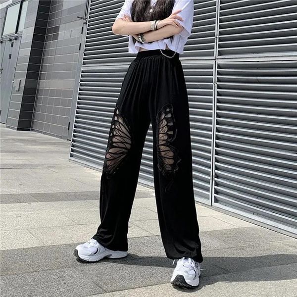 casual fashion buttefly hollow out womens pants high waist trousers loose black jogger plus size streetwear clothes, Black;white
casual fashion buttefly hollow out womens pants high waist trousers loose black jogger plus size streetwear clothes, Black;white