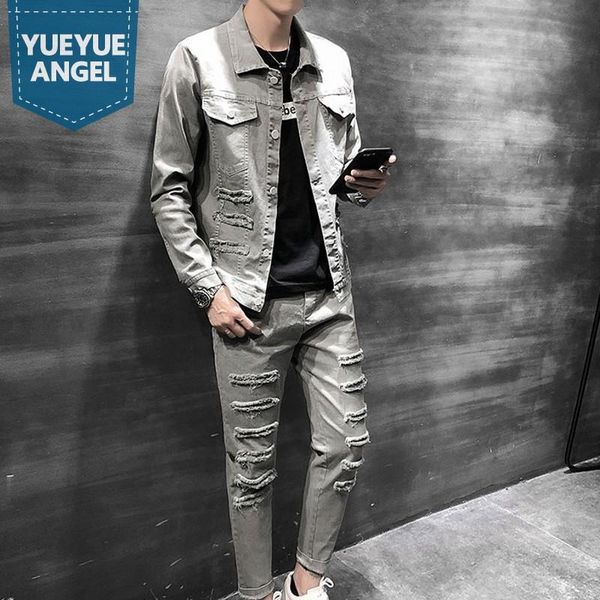 women mens plus size casual cargo 2pcs denim sets punk hole ripped long sleeve single breasted jackets ankle length slim pants women's, White
women mens plus size casual cargo 2pcs denim sets punk hole ripped long sleeve single breasted jackets ankle length slim pants women's, White