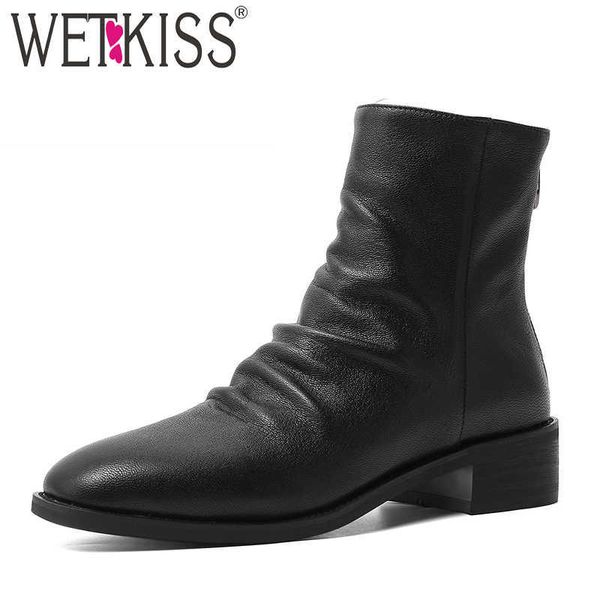 wetkiss pleated cow leather boots women low heels thick ankle booties female zip shoes ladies square toe shoes winter 210630, Black
wetkiss pleated cow leather boots women low heels thick ankle booties female zip shoes ladies square toe shoes winter 210630, Black