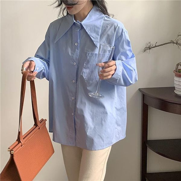 women's blouses & shirts blue womens korean casual big point collar loose oversize blouse lady pocket long sleeve button up, White
women's blouses & shirts blue womens korean casual big point collar loose oversize blouse lady pocket long sleeve button up, White