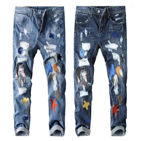 men biker jeans fashion hip hop embroidery hole jeans male streetwear stretch slim pants denim trousers, Blue
men biker jeans fashion hip hop embroidery hole jeans male streetwear stretch slim pants denim trousers, Blue