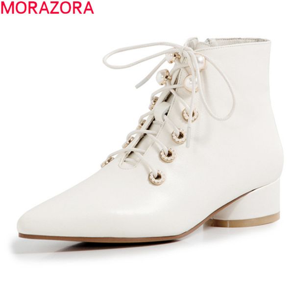 morazora brand ankle boots genuine leather boots low heel pointed toe lace up fashion ladies shoes autumn winter 210506, Black
morazora brand ankle boots genuine leather boots low heel pointed toe lace up fashion ladies shoes autumn winter 210506, Black
