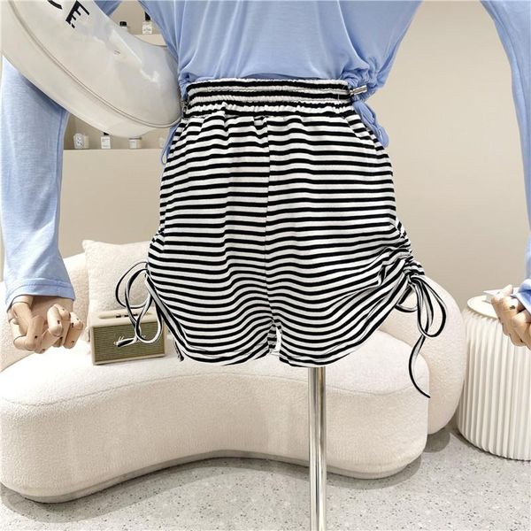 women's shorts clothing 2021 summer elastic waist black and white stripe drawstring pleated loose wide leg, White;black
women's shorts clothing 2021 summer elastic waist black and white stripe drawstring pleated loose wide leg, White;black