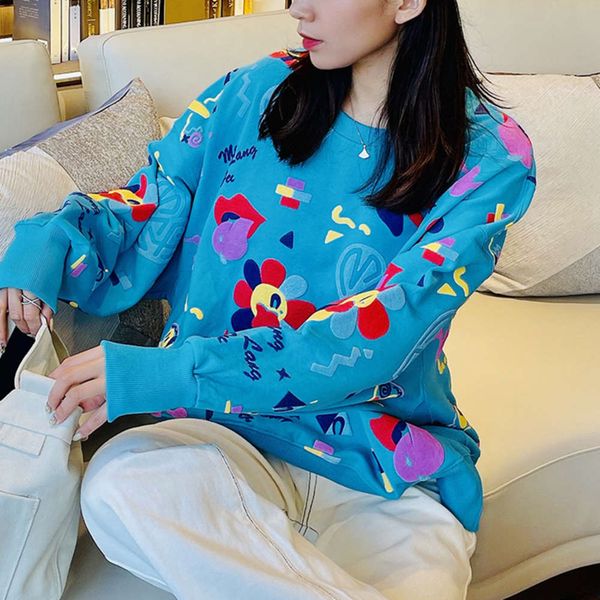 korean east gate loose foreign style design sense of minority color foam printing round neck large terry cotton sweater women's autumn, Black
korean east gate loose foreign style design sense of minority color foam printing round neck large terry cotton sweater women's autumn, Black