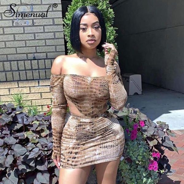two piece dress simenual snake print matching set women off shoulder fashion 2021 outfits long sleeve bodysuit and skirt sets, White
two piece dress simenual snake print matching set women off shoulder fashion 2021 outfits long sleeve bodysuit and skirt sets, White